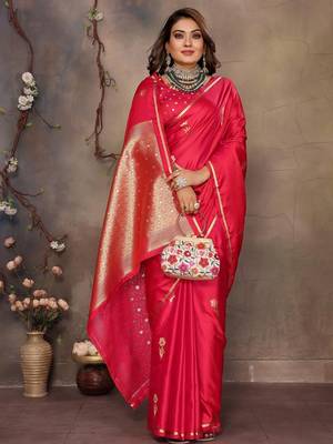 pink ethnic motifs zari silk blend banarasi saree 4