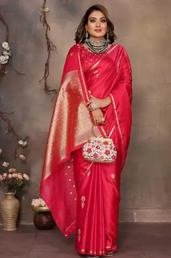 pink ethnic motifs zari silk blend banarasi saree