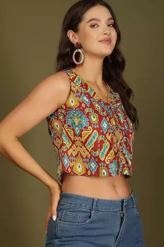 multicolor cotton printed top for women