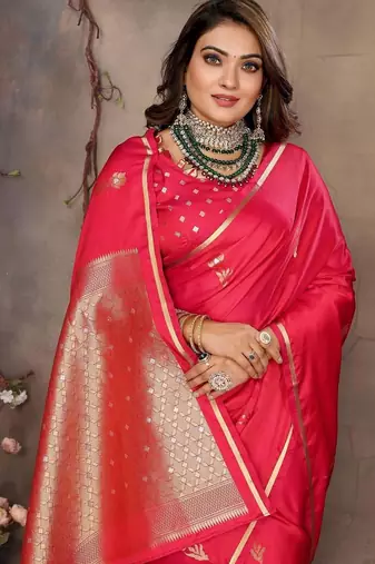 pink ethnic motifs zari silk blend banarasi saree