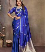 blue ethnic motifs zari silk blend banarasi saree