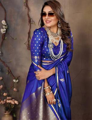 blue ethnic motifs zari silk blend banarasi saree 2