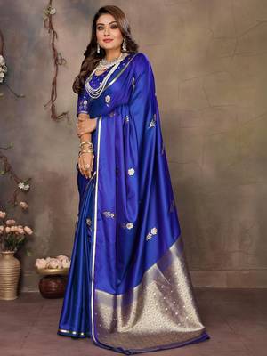 blue ethnic motifs zari silk blend banarasi saree 3