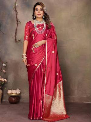 magenta ethnic motifs zari silk blend banarasi saree 1