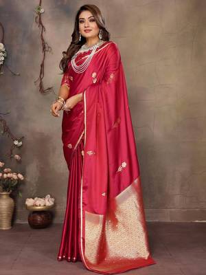 magenta ethnic motifs zari silk blend banarasi saree 2