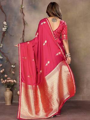 magenta ethnic motifs zari silk blend banarasi saree 3