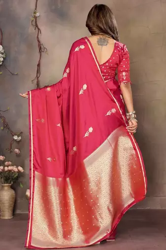 magenta ethnic motifs zari silk blend banarasi saree