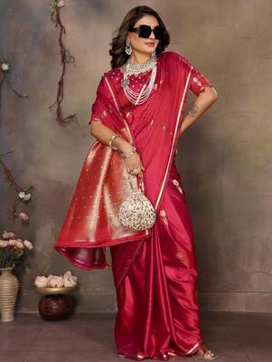 magenta ethnic motifs zari silk blend banarasi saree 4