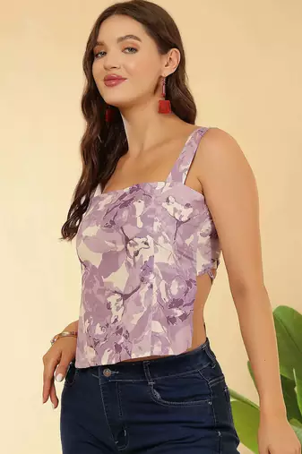 Purple cotton printed top for women