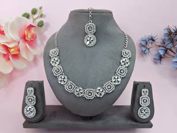 White color rhodium plating festive wear designer necklace set 1