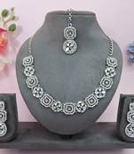 White color rhodium plating festive wear designer necklace set