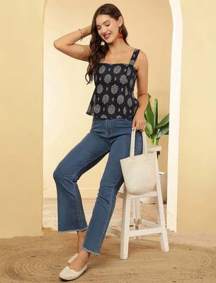 Navy-blue cotton printed top for women 1