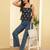 Navy-blue cotton printed top for women