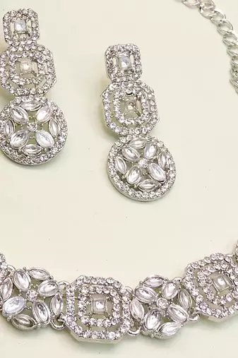 White color rhodium plating festive wear designer necklace set