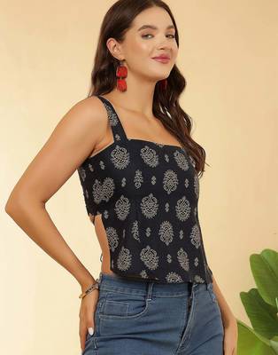 Navy-blue cotton printed top for women 2