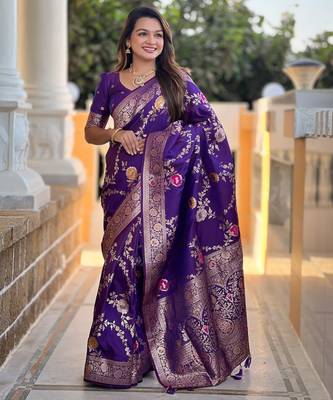 purple woven design zari banarasi saree 1