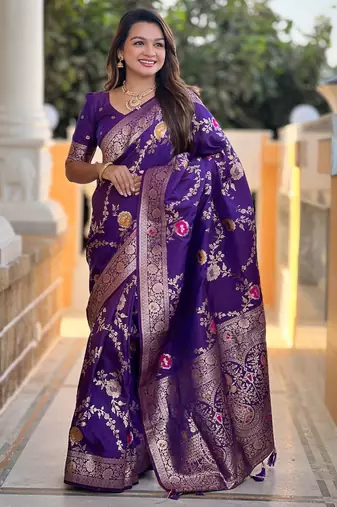 purple woven design zari banarasi saree