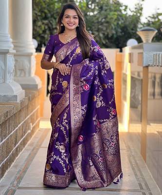 purple woven design zari banarasi saree 2