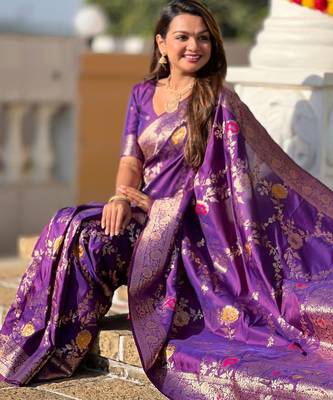 purple woven design zari banarasi saree 4