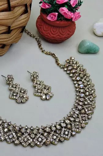 Multicolor color yellow gold plating festive wear designer necklace set
