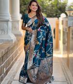 blue woven design zari banarasi saree