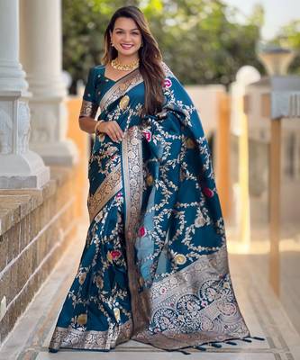 blue woven design zari banarasi saree 2