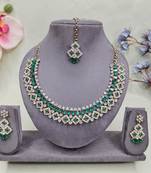 Green color yellow gold plating festive wear designer necklace set