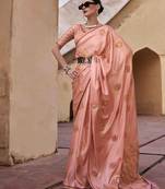 peach woven design zari saree