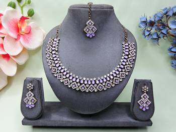 Purple color yellow gold plating festive wear designer necklace set 1