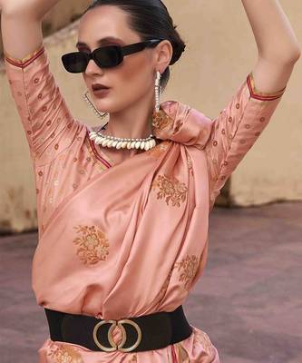 peach woven design zari saree 3