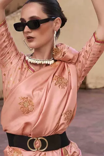 peach woven design zari saree