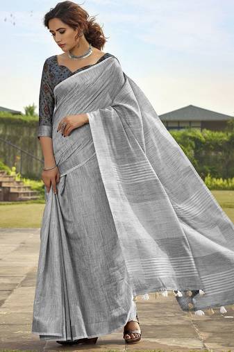 grey zari handloom woven design saree