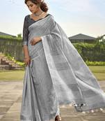 grey zari handloom woven design saree