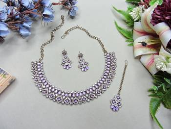 Purple color yellow gold plating festive wear designer necklace set 2