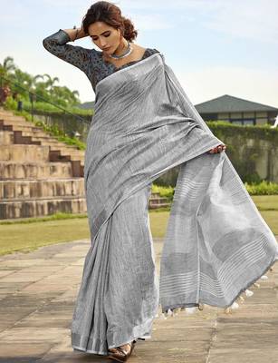 grey zari handloom woven design saree 2