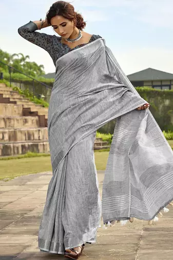 grey zari handloom woven design saree