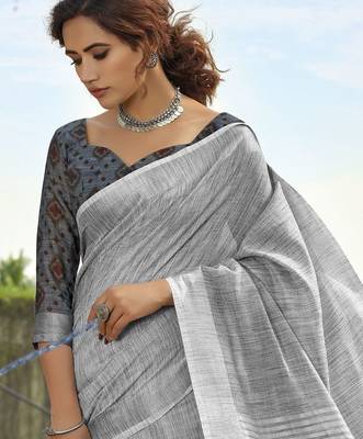 grey zari handloom woven design saree 3
