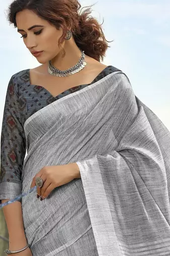 grey zari handloom woven design saree