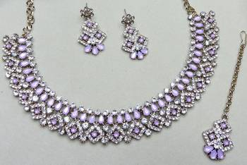 Purple color yellow gold plating festive wear designer necklace set 3
