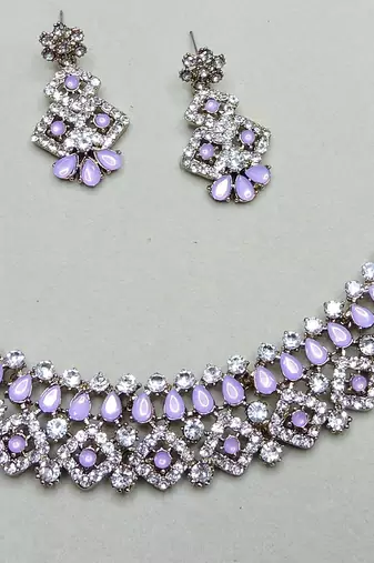 Purple color yellow gold plating festive wear designer necklace set