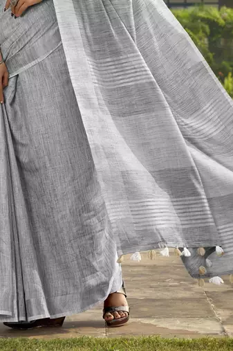 grey zari handloom woven design saree