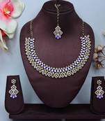 Purple color yellow gold plating festive wear designer necklace set