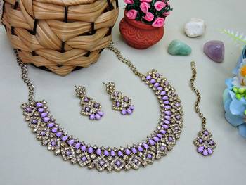 Purple color yellow gold plating festive wear designer necklace set 2