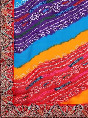 red bandhani printed embroidered bandhani saree 5
