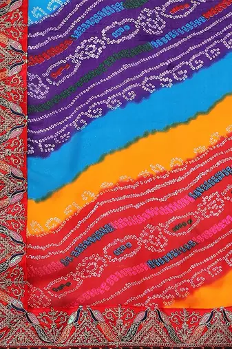 red bandhani printed embroidered bandhani saree