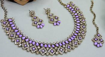 Purple color yellow gold plating festive wear designer necklace set 3