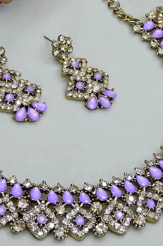 Purple color yellow gold plating festive wear designer necklace set