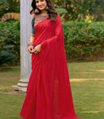 red embellished sequinned saree