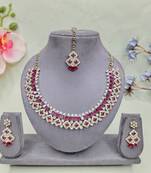 Pink color yellow gold plating festive wear designer necklace set