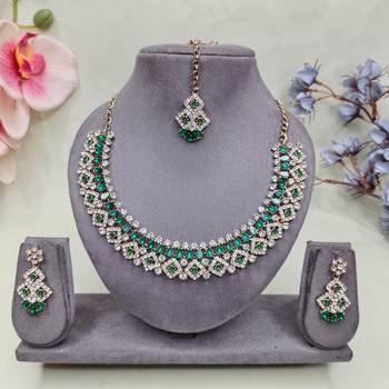 Green color yellow gold plating festive wear designer necklace set 1
